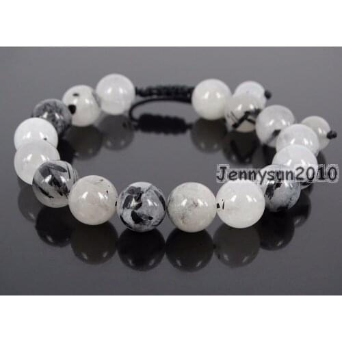 Handmade 10mm Adjustable Natural Tourmaline Quartz Gems Stone Round Bead Bracelet Healing Reiki 5 Strands/Pack