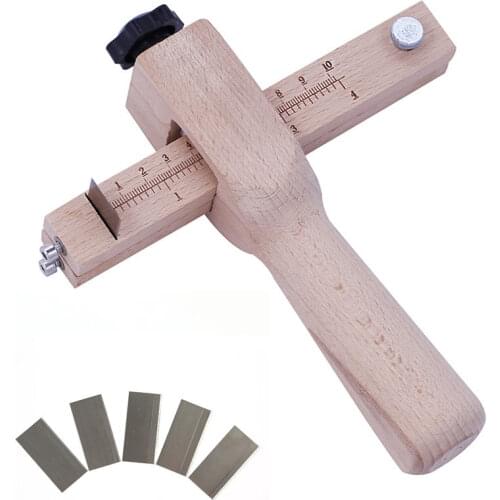 Adjustable Leather Strap Cutter Leathercraft Strip Belt DIY Hand Cutting Wooden Strip Cutter with 1 Sharp Blades Leather Tools