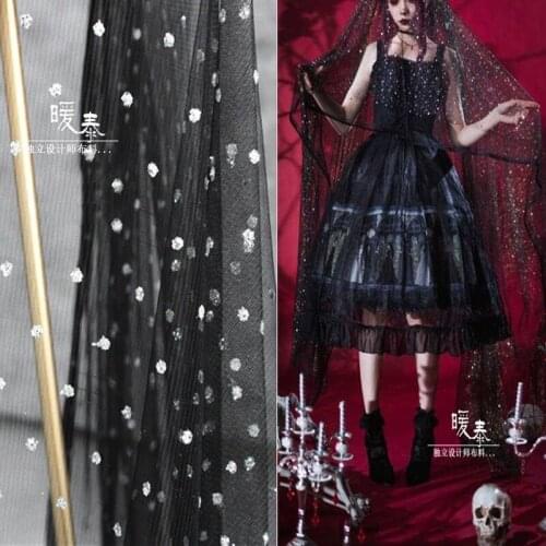 Light Elastic Black Tulle Fabric Small Round Sequins DIY Background Decor Skirt Veil Gown Wedding Dress Designer Fabric
