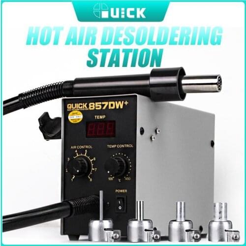 Quick 857DW+ Soldering Station 580W Adjustable Hot Air Gun Station with Heater Helical Wind Air Gun SMD/BGA Hot Rework Station