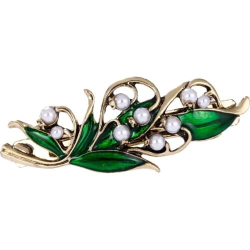 Vintage Ladies Pearl Hair Clip Metal Leaf Shape Barrette Hair Jewelry Accessories