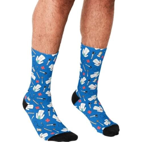 2021 Funny Mens socks blue Medical Doctor Pattern Printed hip hop Men Happy Socks boys street style Crazy Socks for men