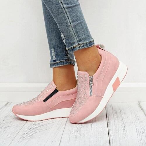 Women Sneakers Spring Autumn Casual Flat Ladies Shoes Zipper Style Crystal Non-slip Breathable Outdoor Vulcanized Shoes