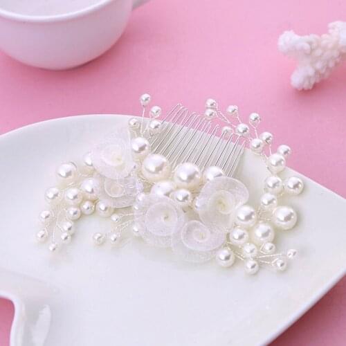 Wholesale Fashion Pearl Flower Handmade Bridal Hair Combs Bride Wedding Headpiece Hair Jewelry Ornaments For Woman Gift BH