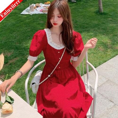 Fit And Flare Solid Dress Vintage Summer Women Night Out Ladies Red Short Party Dresses