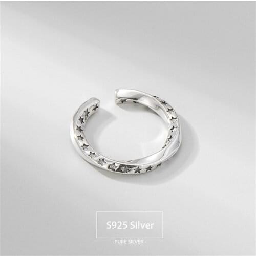 Real S925 Sterling Silver Ring for Women Simplicity Stars Geometric Hip Hop Fashion Youth Party Ring Jewelry Accessories