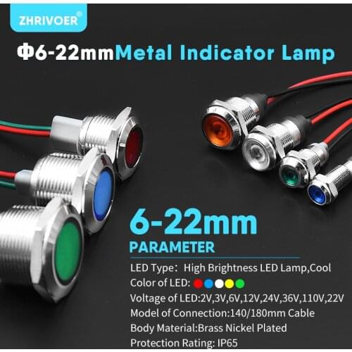10pc 19mm 22mm Waterproof IP67 Metal LED Warning Indicator Light Signal Lamp Pilot Wire 3V 5V12V24V110V220V 2 pins Welding foot