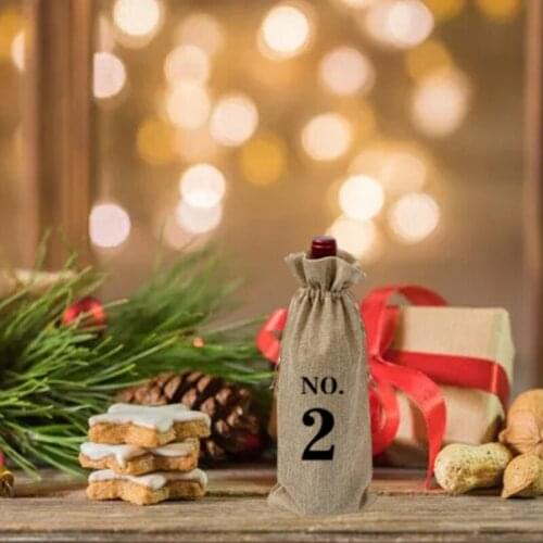 10 Pcs Burlap Wine Bags with Drawstring Numbered Glass Bottle Cover Packaging Wrap Bag Christmas Wedding Home Decor