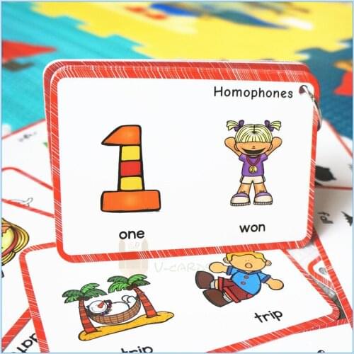 24 Group Homonym & 24 Group Homophone English Flash Cards With Rings For Chlidren Picture Words Flashcards Early Learning Toys