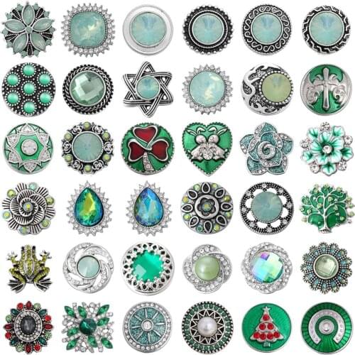 5pcs/lot Interchangeable Snap Jewelry Green Pattern Tree Frog Metal 18mm Snap Button Jewelry for Snaps Bracelet Bangles