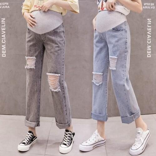 8878# Maternity pants Spring Autumn Maternity Jeans Belly Support Pants Elastic Waist Maternity Wide-Leg Trousers