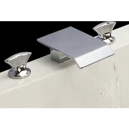 FREE SHIPPING 3 pieces widespread bathroom basin faucet NEW WATERFALL SINK SQUARE FAUCET