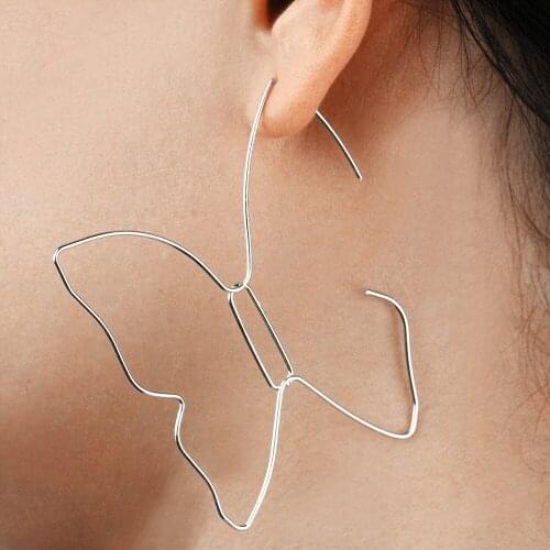 Bohemian Butterfly Drop Earrings for Women Fashion Jewelry 2021 Unusual Big Insect Punk Silver Color Metal Exaggerate Girls Gift