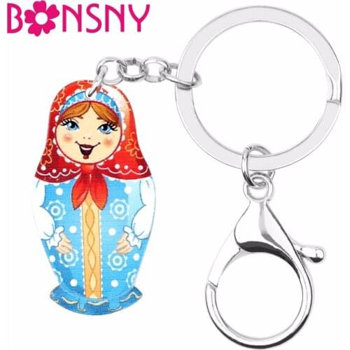 Bonsny Arylic Russian Dolls Matryoshka Key Chain Key Ring Women Girls Car Bag Pendant Classical Fashion Jewelry Key Bijoux