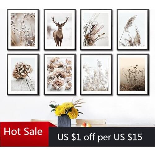 Bouquet Wall Art Animal Canvas Painting Hydrangea Twig Nordic Prints Deer Landscape For Posters Aesthetic Room Decor Pictures