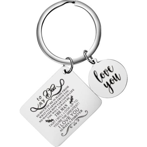 To My Dad Mom I Love You Key Chains from Son Daughter Anniversary Birthday Gift Stainless Steel Key Chain for Men Woman