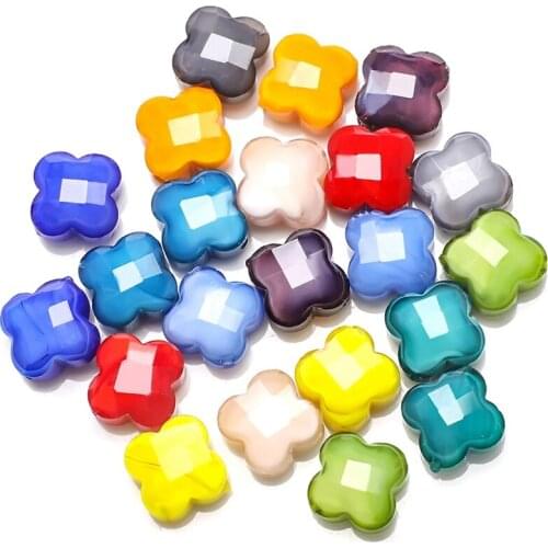 Porcelain Jade material 12mm Four-Leaf Clover Crystal Glass Hole Pendant Diy Jewelry Apparel material Accessories