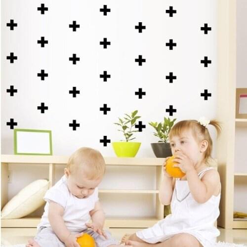 Ins Hot Sale 36pcs Black Cross Vinyl Wall Stickers Removable DIY Wall Stickers For Kids Room Nursery Baby Wall Decals Mural D480