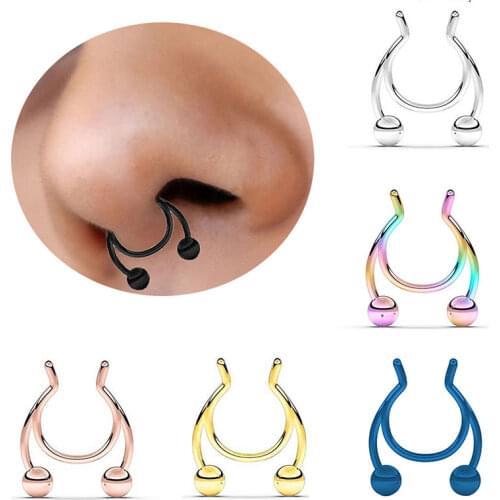Fake Septum Nose Hoop Rings Stainless Steel Faux Lip Ear Nose Septum Ring Non Piercing Clip On Nose Hoop Rings Body Piercing