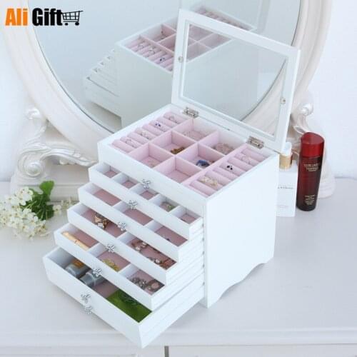 New Fashion Jewelry Storage Boxes Wooden Drawer Jewelry Box Princess European Jewelry Ring Earrings Storage Box Creative Gifts