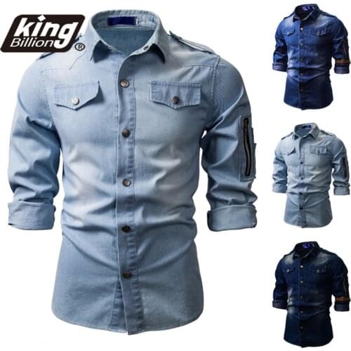 EU SIZE 2021 New Casual Mens Fashion Increase High Quality Cotton Mens Casual Washing Denim Long Sleeve Shirt