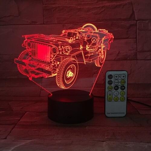 Jeep Truck Car Night Light 3D USB Touch Remote Control Acrylic Panel Engrave 7 Colors Change Atmosphere Table Lamp Kids Gifts