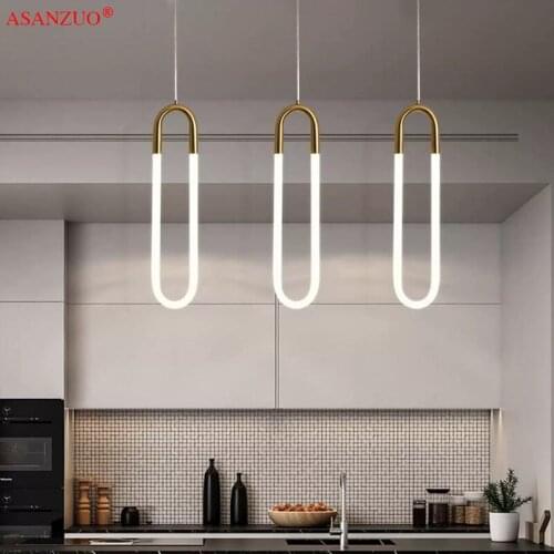 Nordic U shape LED Lamp Modern Brass Pendant Light for bedroom bedside Hanging Lamp Restaurant Living room Decoration