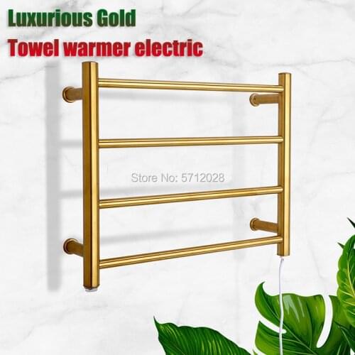 Luxurious Gold Electric towel rack electric Rail 4 Bars Ladder 304 stainless steel Clothes/towel warmer rack for bathroom