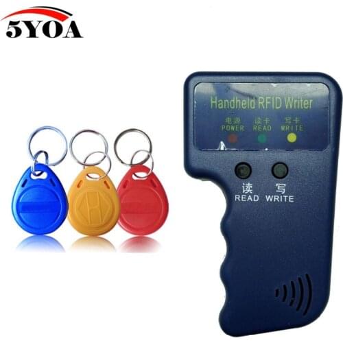 Handheld 125KHz EM4100 RFID Copier Writer Duplicator Programmer Reader + 3Pcs EM4305 T5577 Rewritable ID Keyfobs Tags Card