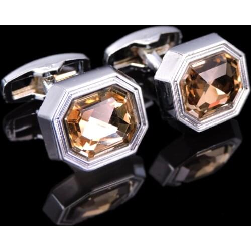 Silvery octagonal orange crystal Cufflinks fashion mens French shirt cuff buttons womens jewelry