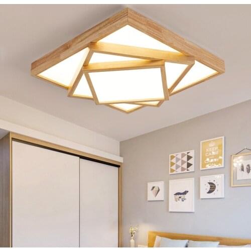 LED Nordic Living Room Ceiling Lamp Modern Minimalist Hotel Guest Room Restaurant Study Creative Solid Wood Geometric Lighting