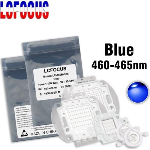 High Power LED Chip 1W 3W 5W 10W 20W 30W 50W 100W Blue 460-465nm COB DIY led Light Lamp For 1 3 5 10 20 30 50 Watt Light Beads