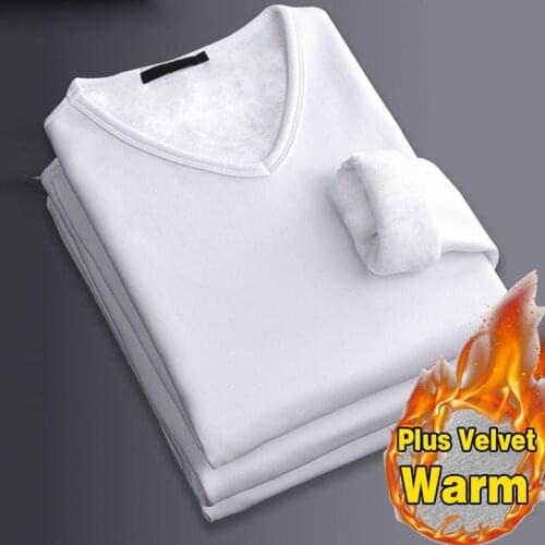 Plus Size 5XL Long Sleeve Mens Thermal T Shirt Winter Plus Velvet Thermal Underwear Tops Casual V Neck & O Neck Pajamas Blouse