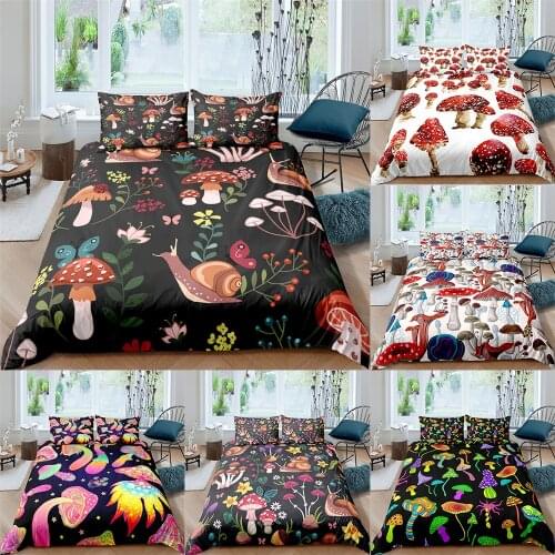 Bedroom Decor 2/3PCS Bedding Set Mushroom Design Duvet Cover Set Twin Full Queen King Size Comfortable Quilt Cover Sets