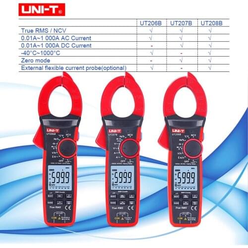 UNI-T Digital clamp meter true rms 1000A 1000V AC DC Current voltage tester +autoscale memory+NCV 6000 counts UT206B 207B 208B