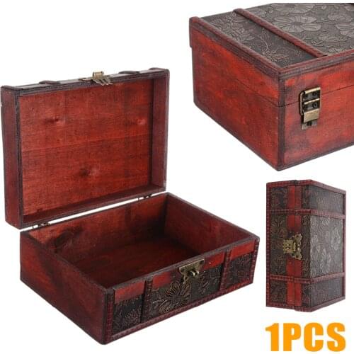 Vintage Large Wooden Decorative Jewelry Lock Chest Handmade Trinket Storage Box ForHome Decoration Holder Container