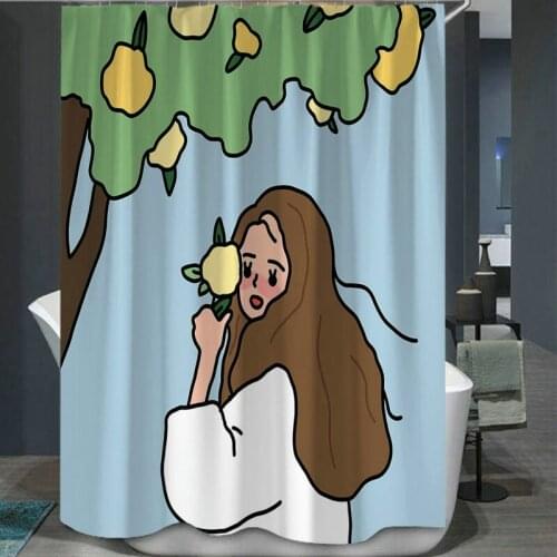 Pretty Girl and Sydney Illustration Shower Curtain Set with 12 Hooks Bathroom Decoration Waterproof Polyester