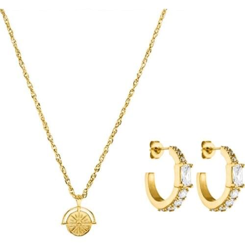 In Stock Gold Color Liz Kaeber Collection Stainless Steel Awalu Necklace & Earring Set for Fashion Lady