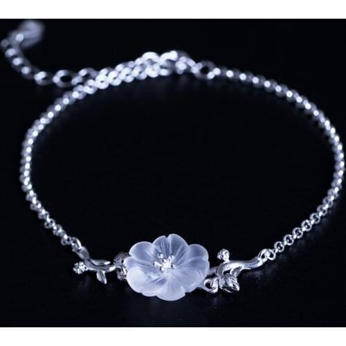 Vintage Silver Color Crystal Bracelet & Bangle For Women Silver Adjustable Flower Bracelets Jewelry Female Gift Pulseras Mujer