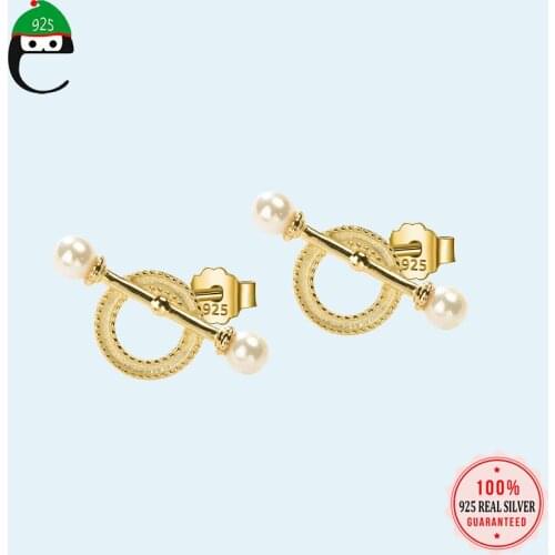Gold Round Stick 925 Sterling Silver Stud Earring For Women Girl Office Lady Fine 925 Jewelry Wholesale Drop Shipping DS1574
