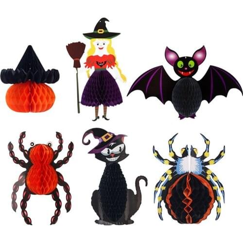 1Pcs Pumpkin Ghost Spider Bat Shape Honeycomb Paper Balls Halloween Party Decoration Lantern For Home Room Wall Hanging Decor