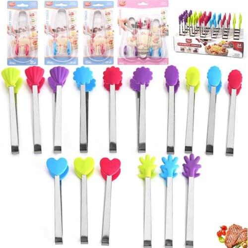 1PCS Random Color Stainless Steel Kitchen Tongs Small Cute Food Tongs Non-slip Silicone Tip Tongs Small Kitchen Tongs Coxeer