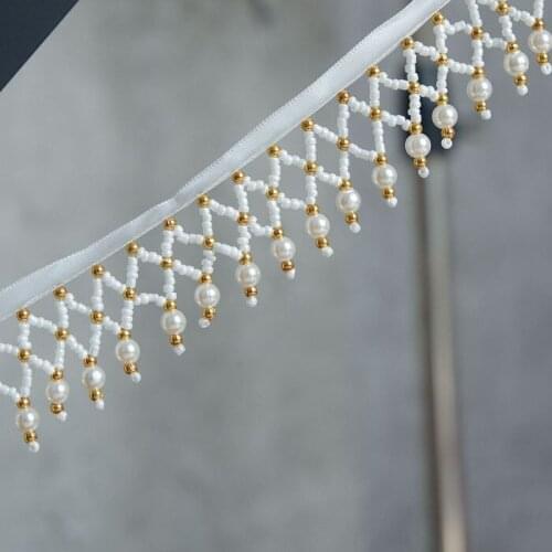 1yard beading lace accessories black and white pearl hanging beads lace skirt wedding dress diy decoration clothing accessories