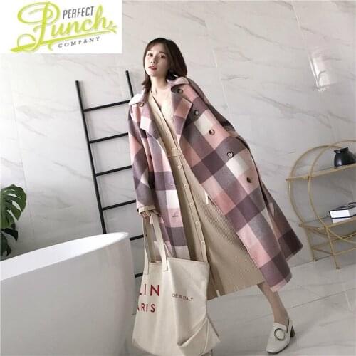 100% Wool Coat Winter Korean Plaid Double Sided Long Jacket for Women Clothes 2021 Casaco XW007 YY966