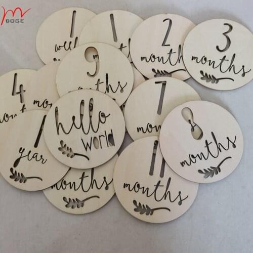 14pcs hollow design Baby Step Cards 1-12 months Wooden baby monthly milestone plaques Baby photo prop wood cards