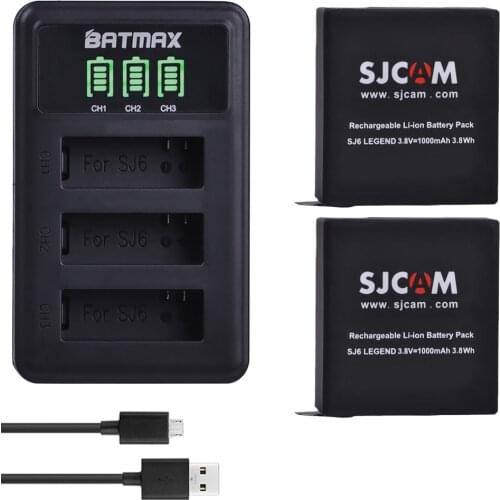 2Pcs 3.8V 1000mAh SJCAM LEGEND SJ6 Rechargeable Battery + LED 3-Slots USB Charger for SJ6 Legend SJ6 Legend Air Sports DV Camera