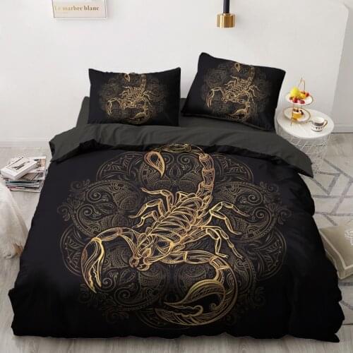 Classic 3D Duvet Cover Set Bedding Sets Comforter Bed Linen Pillowcase Scorpion Black Gold Design King Queen 140x200cm Size