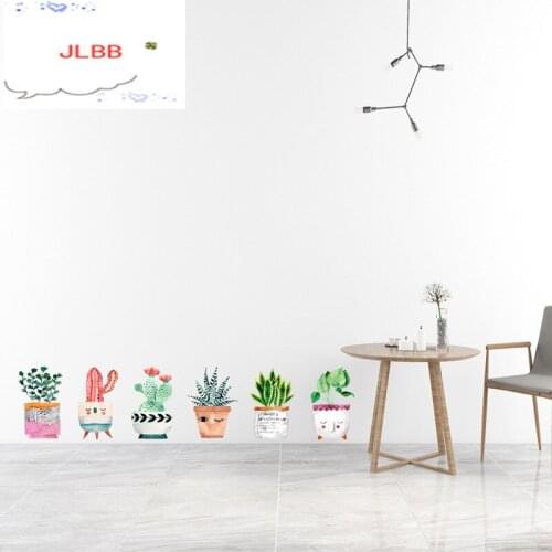 6pcs/set Cute style Potted plants combination Wall Sticker living room home decoration bedroom Art Decals stickers wallpaper