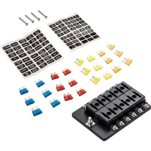 12 Way 12V Blade Fuse Box Block W/ LED Light Indicator for Auto Marine Boat Car