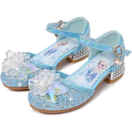 Sandals Girls Princess Elsa Cosplay Kids Sandals Rhinestone Bling Crystal Children High Heels For Wedding Party Glitter Sequins
